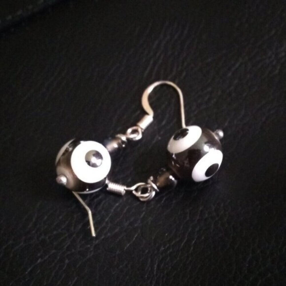 $10 Radical Drop! Dark Gray Evil Eye Beaded Dangle Earrings! Protective Charm